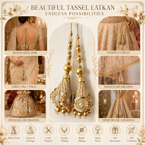 Gold Ethnic Nalki Cone Latkan Tassel Pack of 2 for Saree, Blouse & Lehenga | Craft Shop India