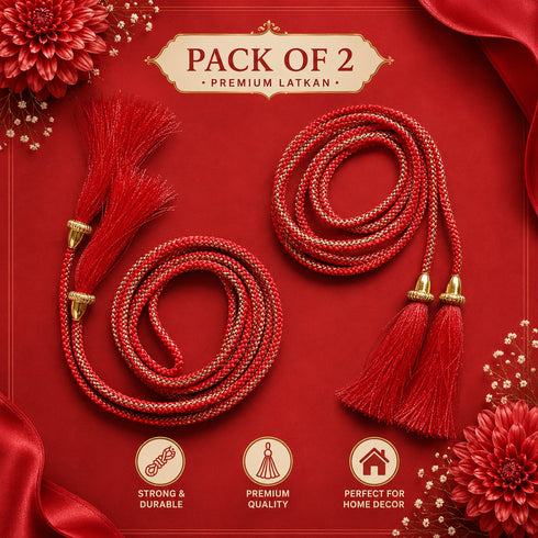 Red Tassel with Cord Rope Pack of 2 for Saree Pallu, Blouse, Lehenga & Dupatta | Craft Shop India