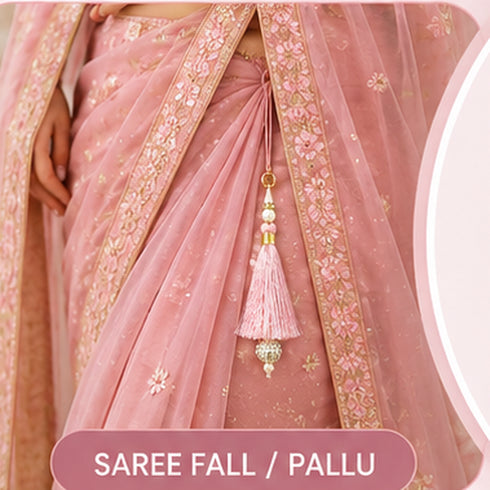 Baby Pink Silk Hanging Tassels with Silver Cutdana Beads for Saree Pallu, Blouse, Lehenga, Dupatta, DIY Art & Craft Decoration | Pack of 10 | Craft Shop India