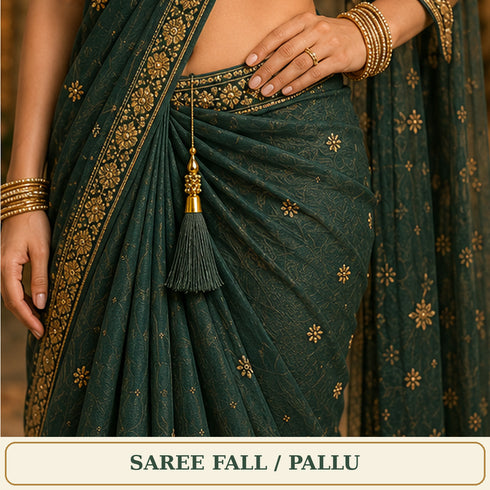 Dark Green Silk Thread Tassel Latkan with Golden Bead Cluster for Suit, Kurti, Gown, Saree, Blouse, Dupatta, Lehenga, Jewelry Making & DIY Art & Craft | Pack of 10 | Craft Shop India