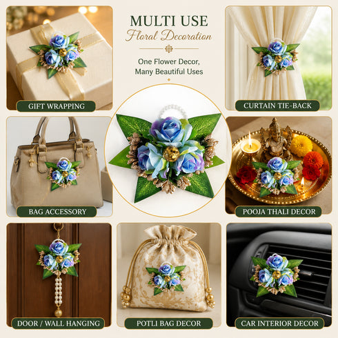 Blue Handmade Artificial 3 Flowers & Pollen Bunch Pack of 6 for Trousseau Packing | Craft Shop India