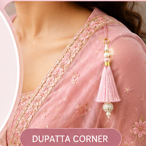 Baby Pink Silk Hanging Tassels with Silver Cutdana Beads for Saree Pallu, Blouse, Lehenga, Dupatta, DIY Art & Craft Decoration | Pack of 10 | Craft Shop India