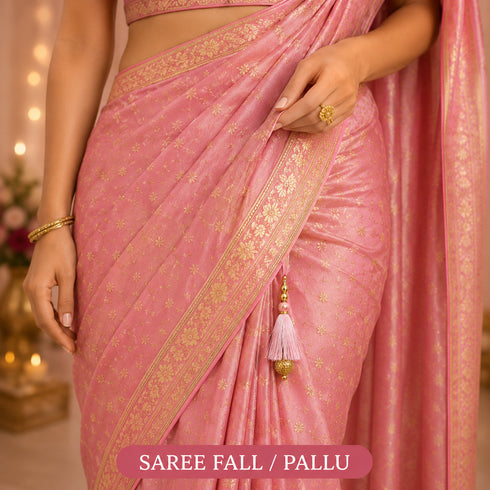 Baby Pink Silk Hanging Tassels with Golden Cutdana Beads for Saree Pallu, Blouse, Lehenga, Dupatta, DIY Art & Craft Decoration | Pack of 10 | Craft Shop India