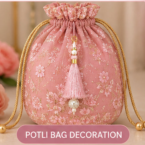 Baby Pink Silk Hanging Tassels with Silver Cutdana Beads for Saree Pallu, Blouse, Lehenga, Dupatta, DIY Art & Craft Decoration | Pack of 10 | Craft Shop India