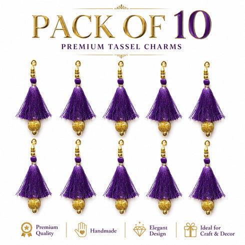 Purple Silk Hanging Tassels with Golden Cutdana Beads for Saree Pallu, Blouse, Lehenga, Dupatta, DIY Art & Craft Decoration | Pack of 10 | Craft Shop India