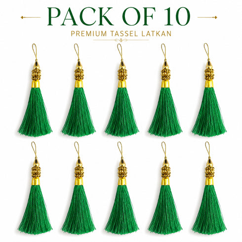 Bottle Green Silk Thread Tassel Latkan with Golden Bead Cluster for Suit, Kurti, Gown, Saree, Blouse, Dupatta, Lehenga, Jewelry & DIY Art & Craft | Pack of 10 | Craft Shop India
