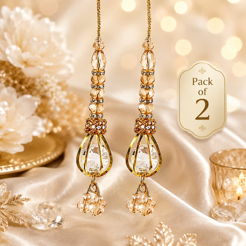 Golden Handmade Crystal Beaded Latkan Pair for Saree, Blouse & Lehenga | Craft Shop India