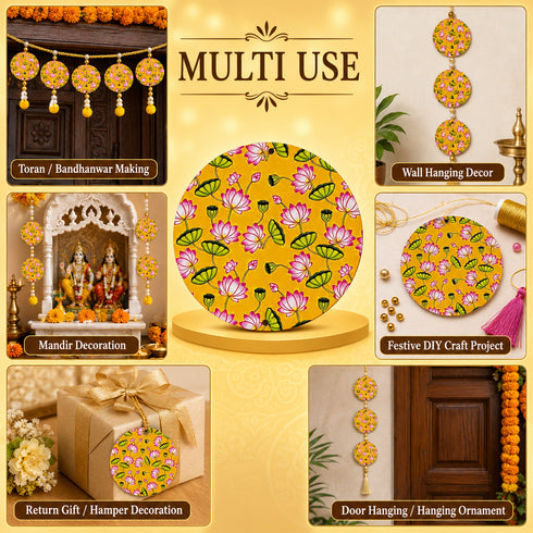 Mustard Pichwai Lotus Round Cutout Pack of 10 | Wall Hanging Decoration | Craft Shop India