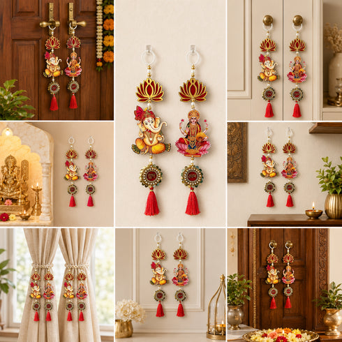 Pichwai Lakshmi Ganesh Door Entrance Hanging Pair for Mandir, Home & Festive Décor | Diwali & Dussehra Decoration | Pack of 2 | Craft Shop India