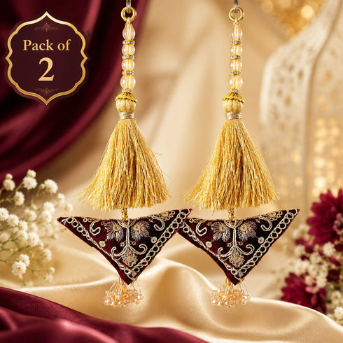Maroon Embroidered Triangle Potli Latkan Tassel Set of 2 for Saree, Blouse & Lehenga | Craft Shop India