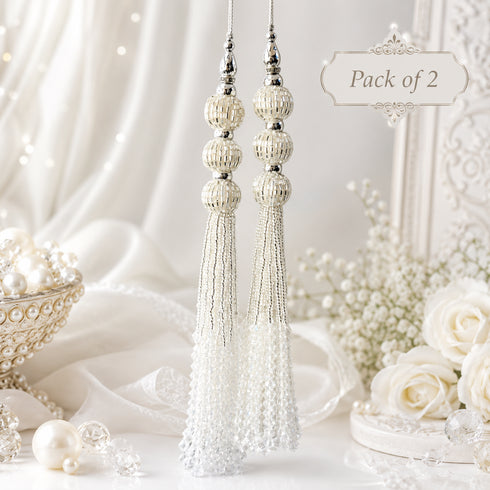 Silver Cutdana 3 Handmade Ethnic Latkan Tassel Set of 2 for Saree, Blouse & Lehenga | Craft Shop India
