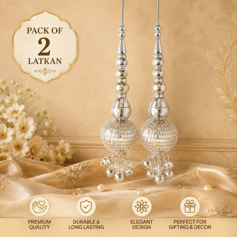 Silver Handmade Ethnic Cutdana Latkan Tassel Set of 2 for Saree Pallu, Blouse, Suits, Dupatta, Lehenga Decor & DIY Art & Crafts | Craft Shop India