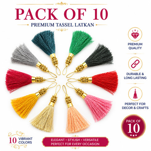 Multicolor Silk Thread Tassel Latkan with Golden Bead Cluster for Suit, Kurti, Gown, Saree, Blouse, Dupatta, Lehenga, Jewelry Making & DIY Art & Craft | Pack of 10 | Craft Shop India