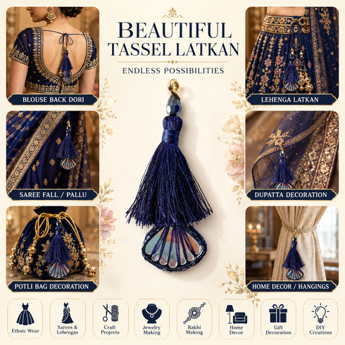 Navy Blue Handmade Ethnic Latkan Tassel Pack of 2 for Saree, Blouse & Lehenga | Craft Shop India