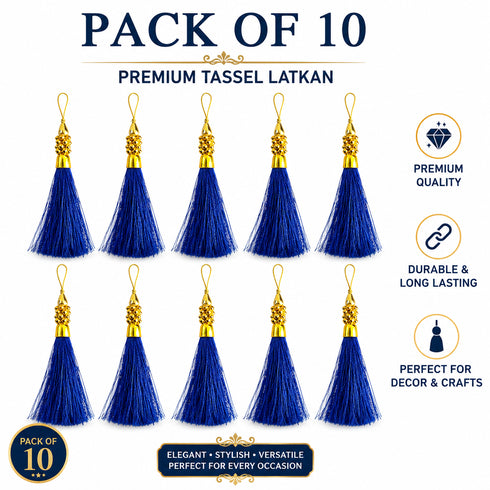 Royal Blue Silk Thread Tassel Latkan with Golden Bead Cluster for Suit, Kurti, Gown, Saree, Blouse, Dupatta, Lehenga, Jewelry & DIY Art & Craft | Pack of 10 | Craft Shop India