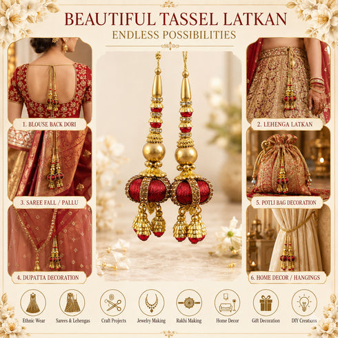 Maroon Handmade Ethnic Beads Latkan Tassel Pack of 2 for Saree Pallu, Blouse, Lehenga & Dupatta | Craft Shop India