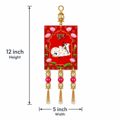 Red Pichwai Cow Shubh Labh Tassels Hanging Pair for Home Decoration | Craft Shop India