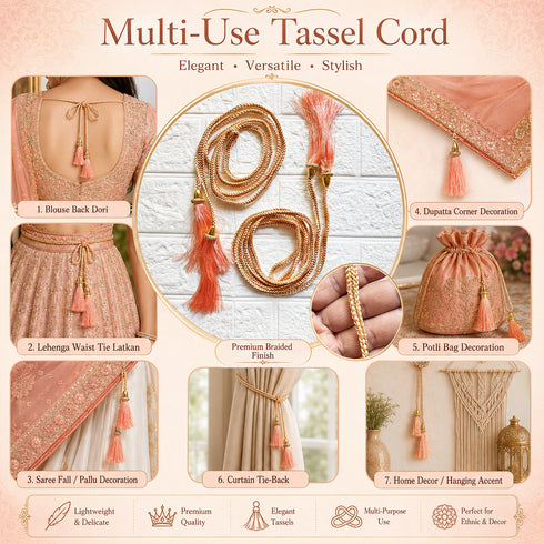 Peach Tassel with Cord Rope Pack of 2 for Saree, Blouse, Lehenga & Dupatta | Craft Shop India