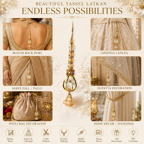 Golden Handmade Crystal Beaded Latkan Pair for Saree, Blouse & Lehenga | Craft Shop India