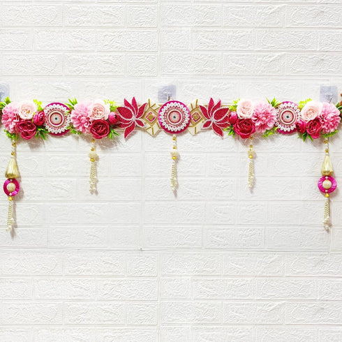 Rani Flower with Beaded Lotus Bandhanwar for Door Entrance | 40 Inch | Handmade Floral Door Hanging | Craft Shop India