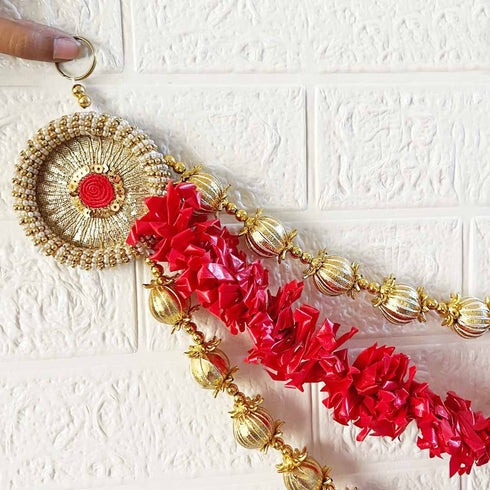Red Flower String Bandhanwar Toran 40 Inch for Home Entrance | Craft Shop India
