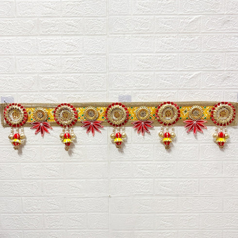 Yellow Lotus Patch Bandhanwar for Door Entrance | 40 Inch | Handmade Floral Door Hanging | Craft Shop India