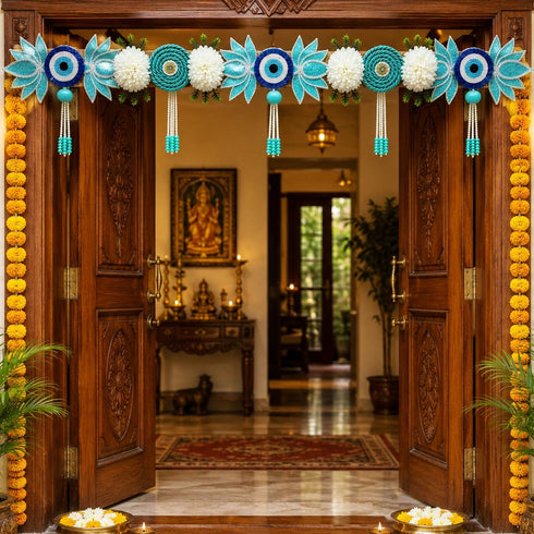 Firozi Lotus Toran Bandhanwar for Door Entrance | 40 Inch | Handmade Floral Door Hanging | Craft Shop India