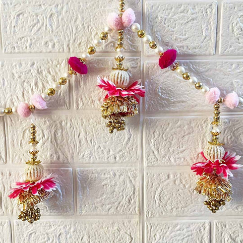 White Pearl & Rani Flower Toran Bandhanwar for Door Entrance | 40 Inch | Handmade Floral Door Hanging | Craft Shop India