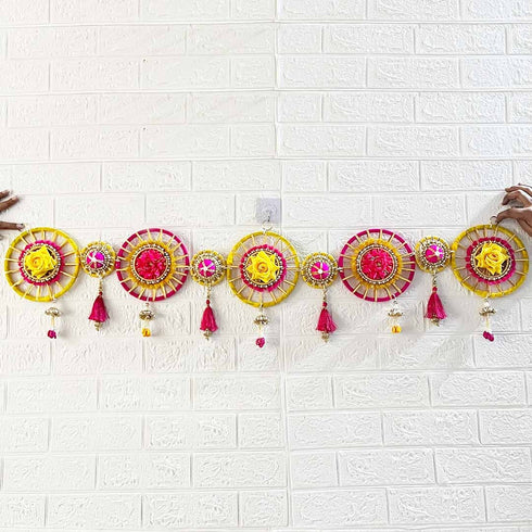 Yellow & Rani Chakra Toran Bandhanwar for Door Entrance | 40 Inch | Craft Shop India