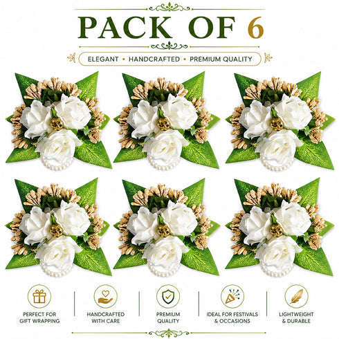 White Handmade Artificial 3 Flowers & Pollen Bunch Pack of 6 & 12 | Trousseau Packing | Craft Shop India