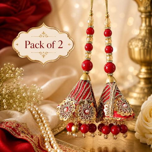 Red Ethnic Nalki Cone Latkan Tassel Pack of 2 for Saree, Blouse & Lehenga | Craft Shop India