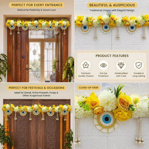 Yellow Evil Eye Bandhanwar Toran 40 Inch for Home Door Entrance | Craft Shop India