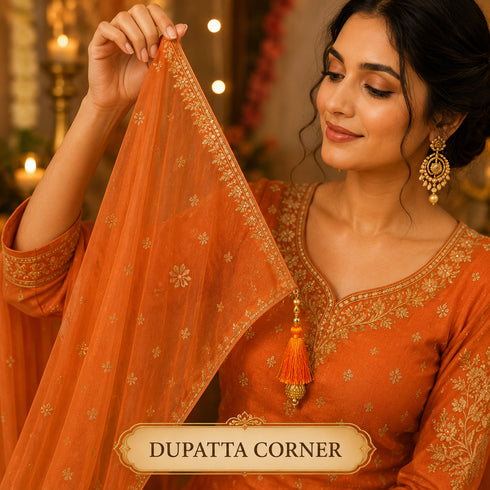 Orange Silk Hanging Tassels with Golden Cutdana Beads for Saree Pallu, Blouse, Lehenga, Dupatta, DIY Art & Craft Decoration | Pack of 10 | Craft Shop India