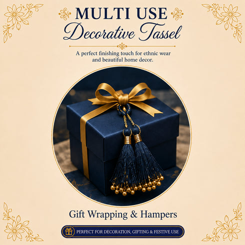 Midnight Navy Fancy Silk Tassels with Zari Bead Thread Latkan Pack of 10 | Craft Shop India
