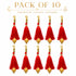 Bright Red Silk Hanging Tassels with Golden Cutdana Beads for Saree Pallu, Blouse, Lehenga, Dupatta, DIY Art & Craft Decoration | Pack of 10 | Craft Shop India