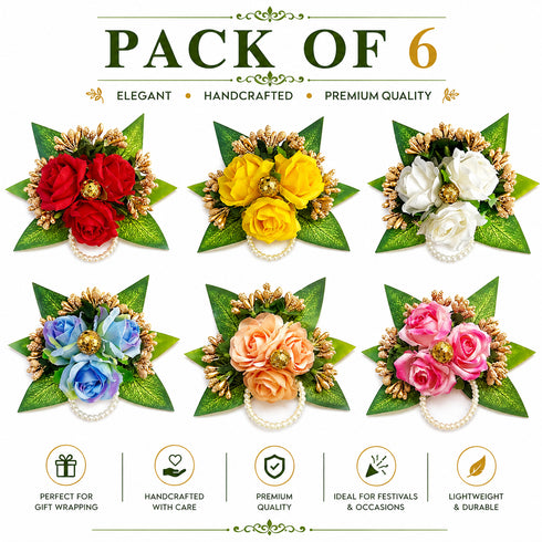 Multicolor Handmade Artificial 3 Flowers & Pollen Bunch Pack of 6 & 12 | Trousseau Packing | Craft Shop India