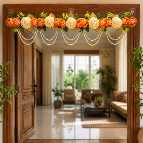 Orange Floral Bandhanwar Toran 40 Inch for Home Door Entrance | Craft Shop India