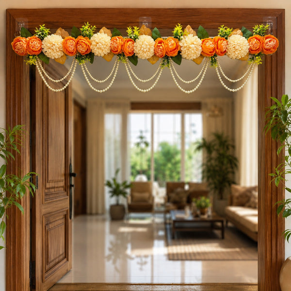 Orange Floral Bandhanwar Toran 40 Inch for Home Door Entrance | Craft Shop India