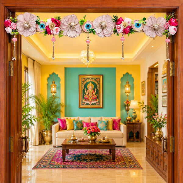 Pink Evil Eye Bandhanwar Toran 40 Inch for Home Door Entrance | Craft Shop India