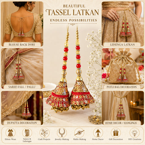 Red Handmade Ethnic Sequin Tassel Latkan Set of 2 for Saree, Blouse & Lehenga | Craft Shop India