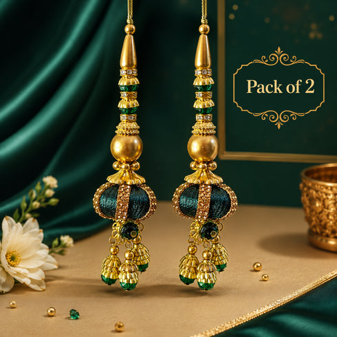 Green Handmade Ethnic Beads Latkan Tassel Pack of 2 for Saree Pallu, Blouse, Lehenga & Dupatta | Craft Shop India