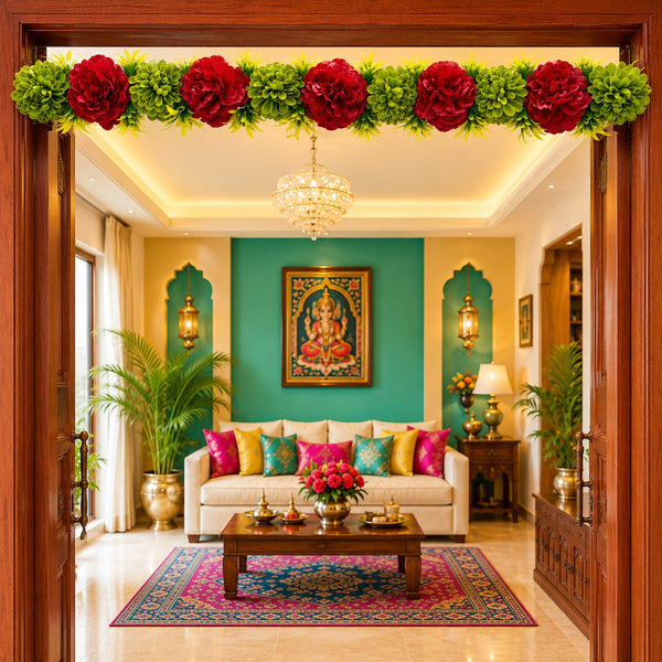 Red Floral Bandhanwar Toran for Door Entrance | 40 Inch | Craft Shop India