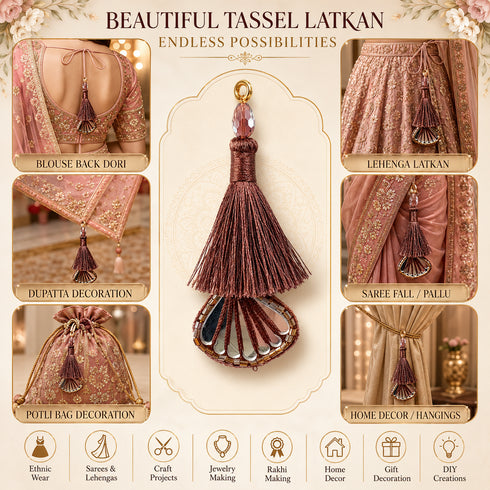 Brown Mirror Handmade Ethnic Latkan Tassel Pack of 2 for Saree, Blouse & Lehenga | Craft Shop India