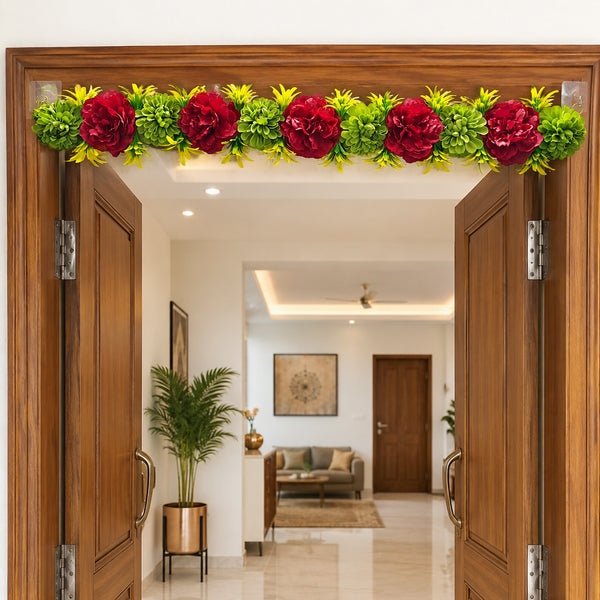 Red Floral Bandhanwar Toran for Door Entrance | 40 Inch Handmade Decorative Door Hanging for Home, Mandir & Festive Décor | Craft Shop India