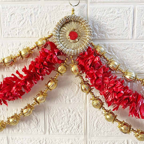 Red Flower String Bandhanwar Toran 40 Inch for Home Entrance | Craft Shop India