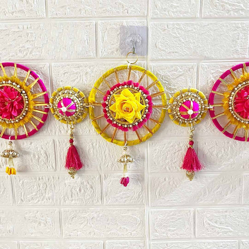 Yellow & Rani Chakra Toran Bandhanwar for Door Entrance | 40 Inch | Craft Shop India