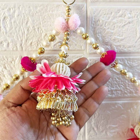White Pearl & Rani Flower Toran Bandhanwar for Door Entrance | 40 Inch | Handmade Floral Door Hanging | Craft Shop India