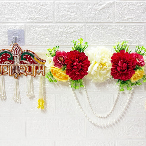 Red Jai Shri Shyam Bandhanwar for Door Entrance | 40 Inch | Handmade Floral Door Hanging | Craft Shop India