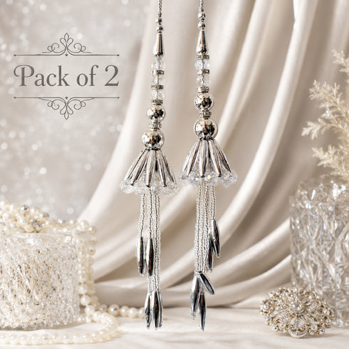 Silver Pipe Handmade Ethnic Latkan Tassel Set of 2 for Saree, Blouse & Lehenga | Craft Shop India