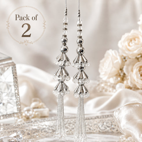 Silver Pipe 3 Layer Handmade Ethnic Latkan Tassel Set of 2 for Saree, Blouse & Lehenga | Craft Shop India